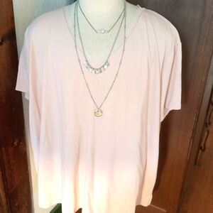 Ava & Viv Blush Cotton & Satin Top With Satin Ties Mesh Edging Plus Size 4X 28W